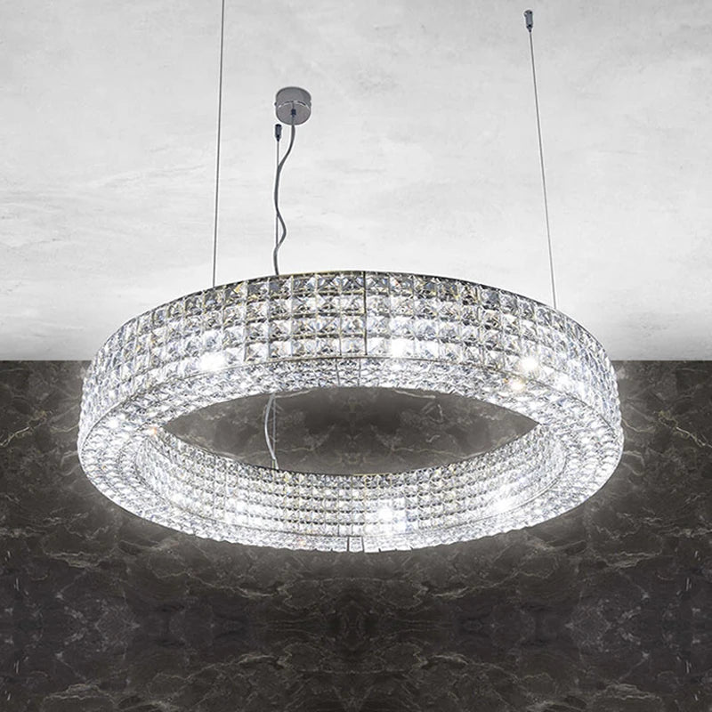 Afralia™ Modern Golden Ring Crystal Chandelier LED Light for Luxe Living Room