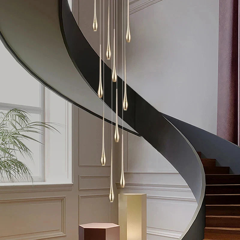 Afralia™ Gold-Plated LED Ceiling Chandelier for Staircase, Living Room, Kitchen, Attic