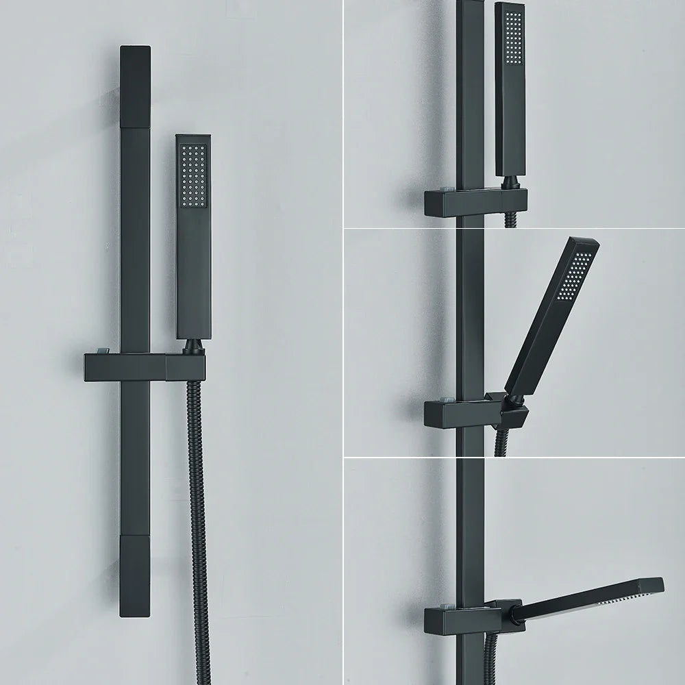 Afralia™ Matte Black Rainfall Shower Faucet Set with Slide Bar Swivel Spout