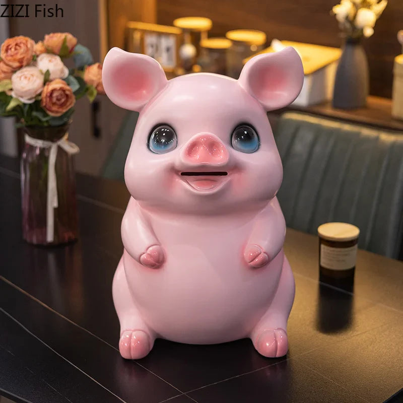 Afralia™ Cartoon Pig Child Savings Jar Piggy Bank Desk Decoration Resin Sculpture