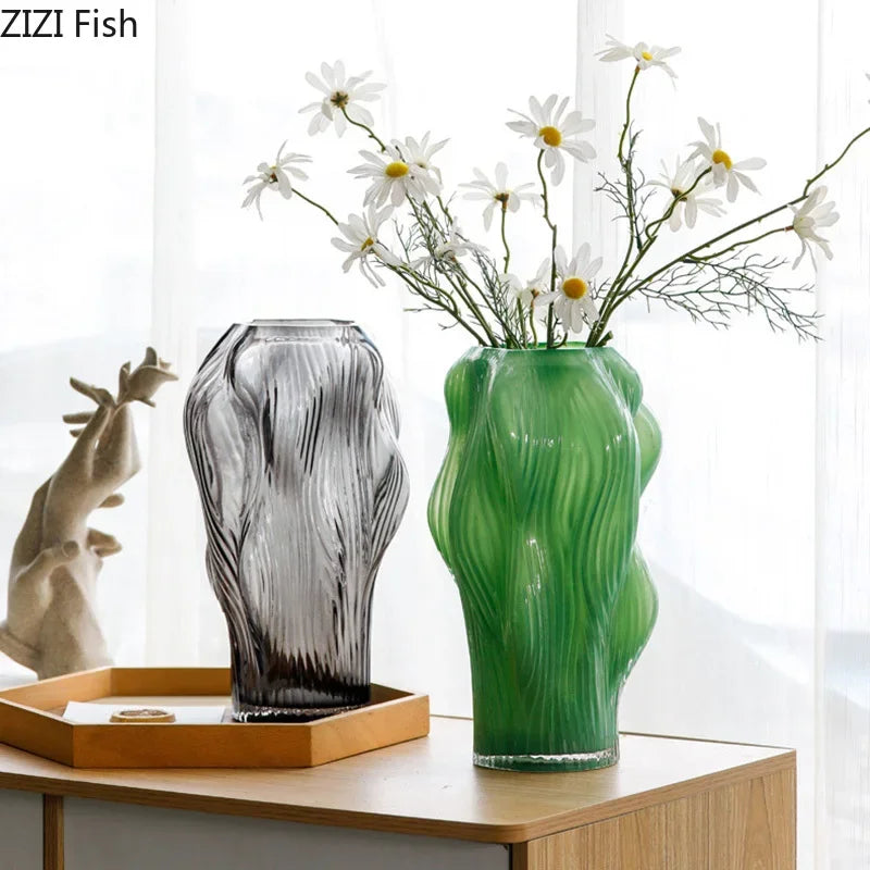 Afralia™ Shaped Ripple Glass Vase for Desk Decoration and Floral Arrangements