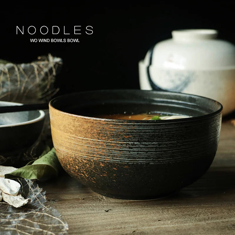 Afralia™ Japanese Ceramic Ramen Bowl Set - Noodle Soup & Rice Bowl with Lid