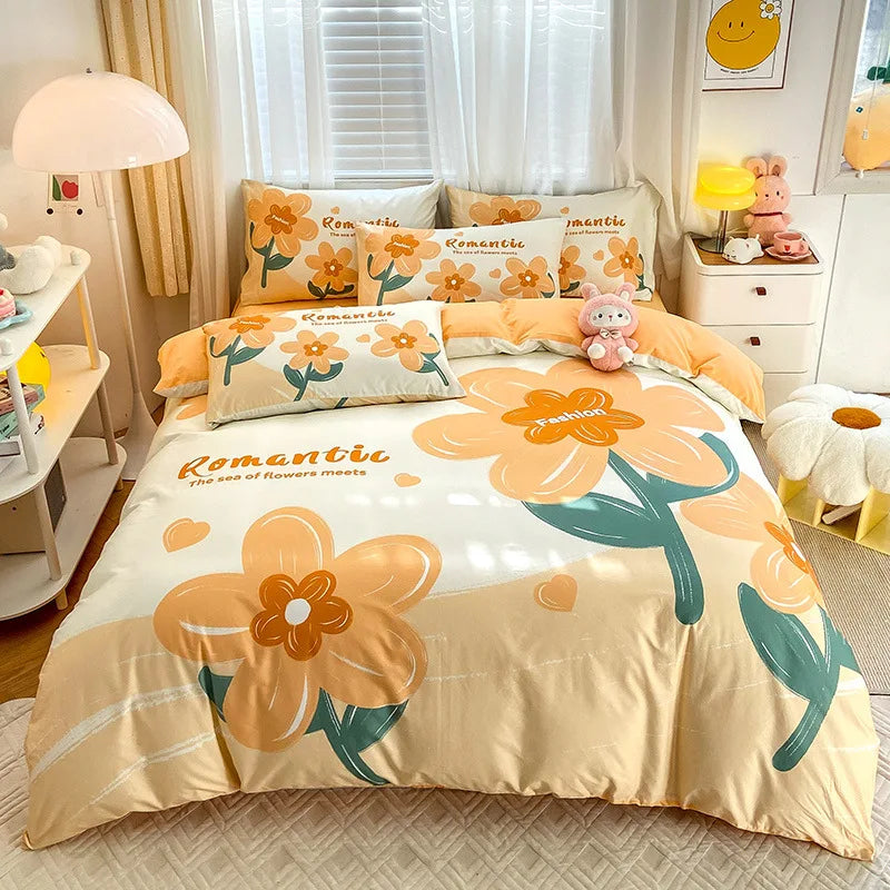 Afralia™ Flower Single Double Bedding Set Full Size Cotton Duvet Cover High Quality Quilt Cover Set