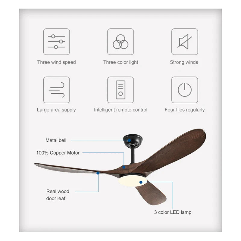 Afralia™ Vintage Wood Industrial Ceiling Fan 60 Inch Remote Control Large Blower