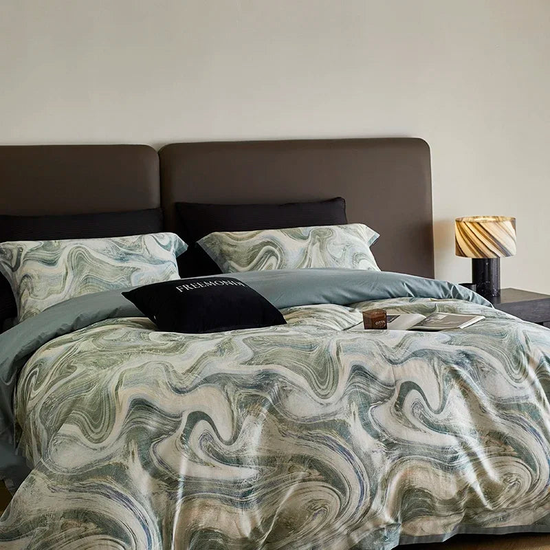 Afralia™ 100s Egyptian Cotton Printed Bedding Set with Sheet, Duvet Cover, and Pillowcase