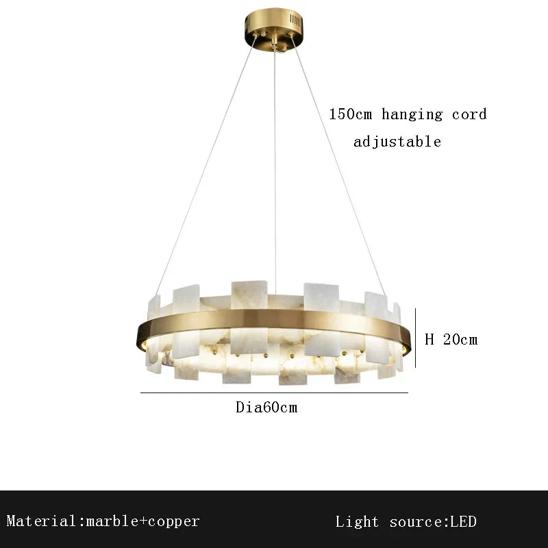 Afralia™ Luxury Marble LED Chandelier: Modern Round Ring Suspension Lamp for Bedroom