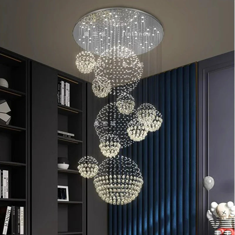 Afralia™ Crystal Chandelier Stair Pendant Lamp Living Room Lighting