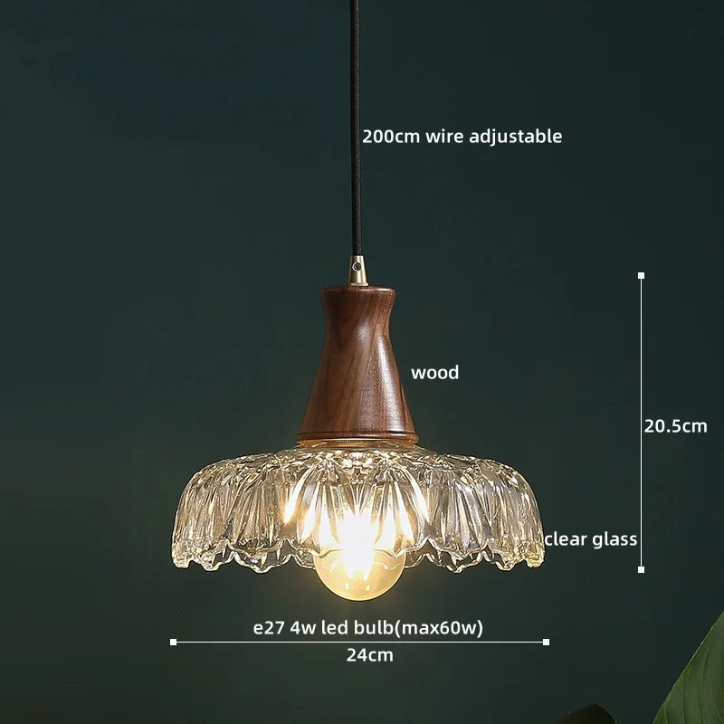 Afralia™ Nordic LED Glass Wood Pendant Light Chandelier for Kitchen Bedroom Dining Room