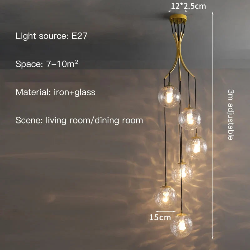 Afralia™ Glass Ball LED Chandelier, Modern Minimalist Loft Villa Staircase Decor
