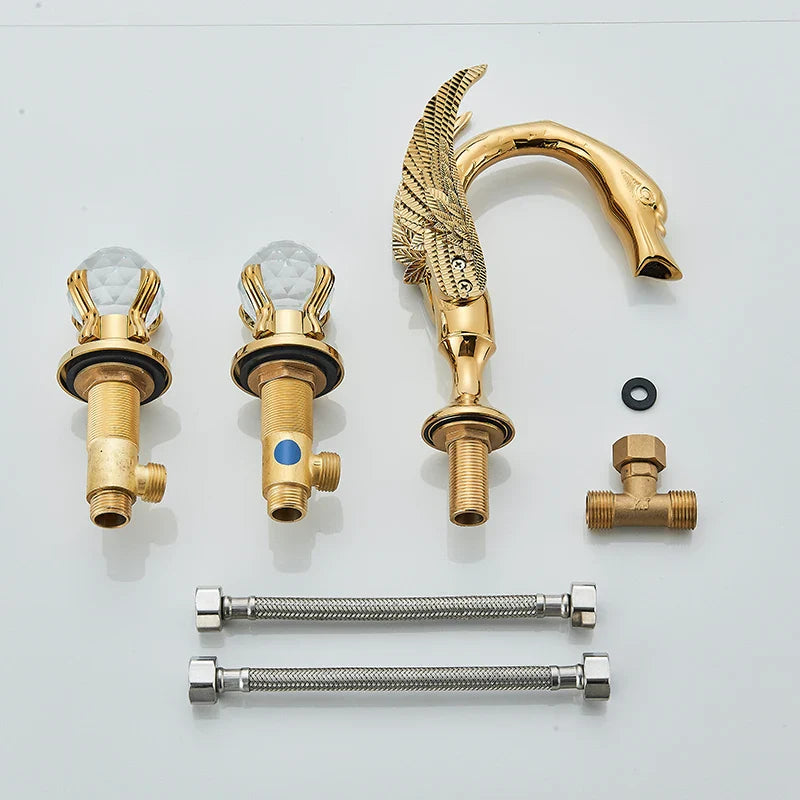 Afralia™ Gold Swan Crystal Handle Bathroom Faucet - Deck Mounted Basin Mixer Tap