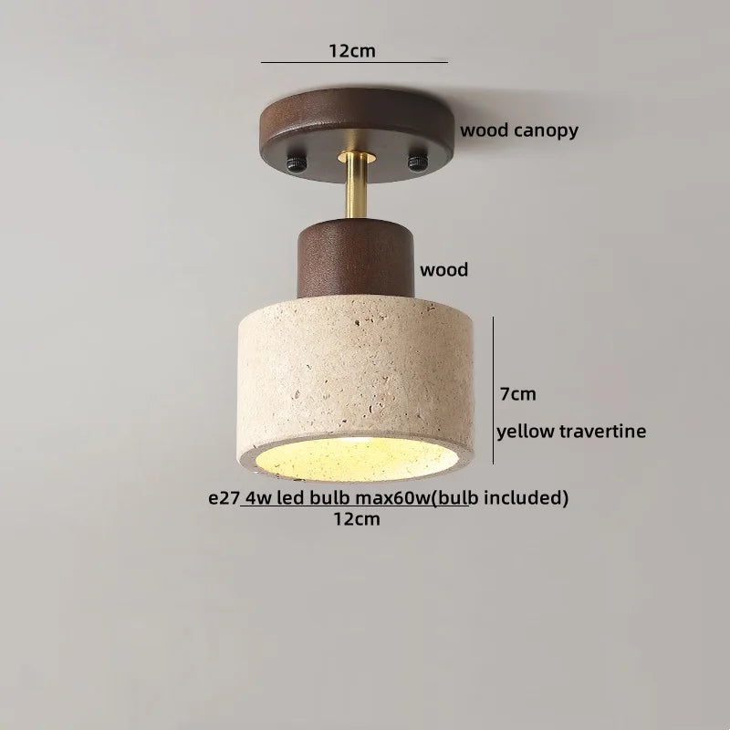 Afralia™ Wood Yellow Travertine LED Ceiling Light Fixture Modern Style Lighting