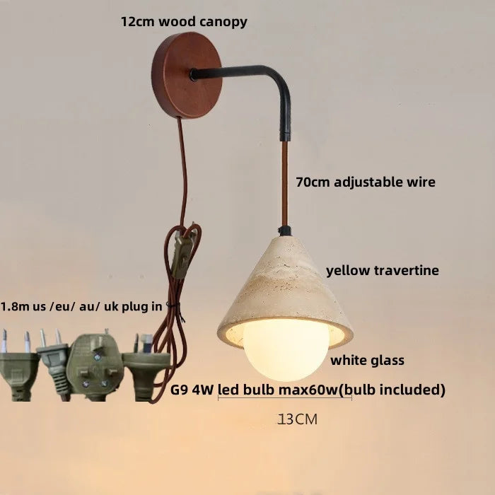 Afralia™ Adjustable LED Wall Sconce Yellow Travertine Stair Light Fixture for Home Decor