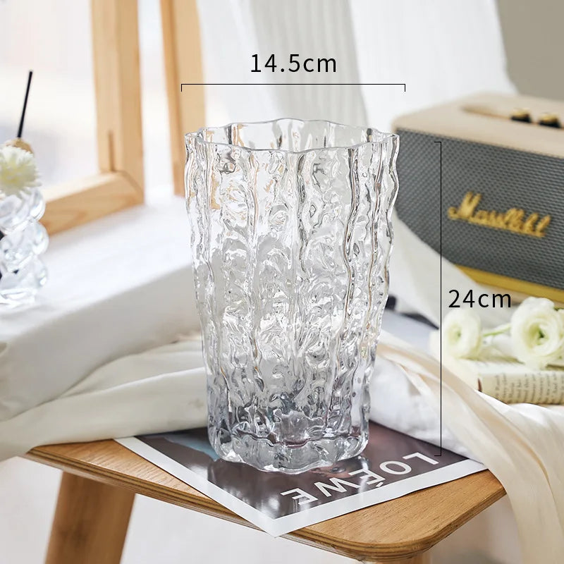 Afralia™ Clear Ice Vase for Hydroponic Flowers Desk Decor Bouquets Minimalist Floral Arrangement Modern Glass Pot