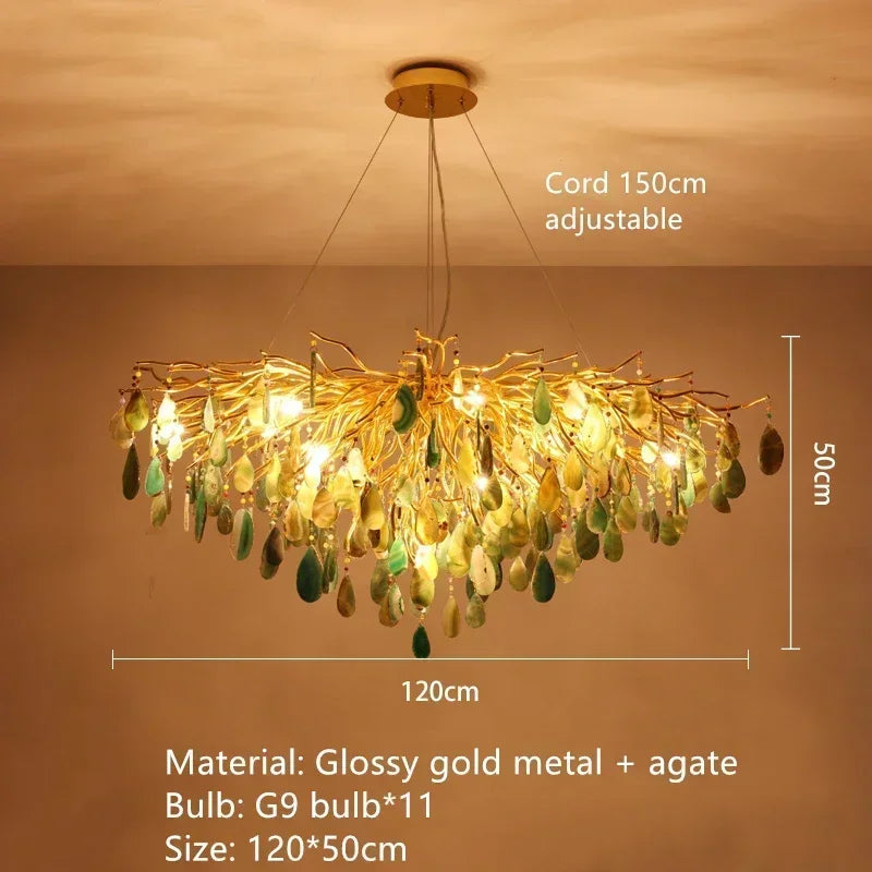 Afralia™ Natural Agate Chandelier Green Blue Lighting for Foyer Living Dining Room