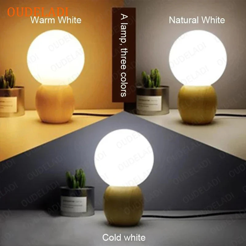 Afralia™ Wood Table Lamp with Glass Lampshade, Warm Light for Bedside, Button Switch