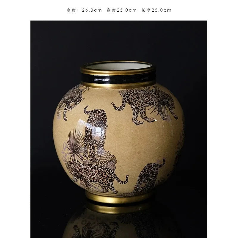 Afralia™ Tiger Pattern Porcelain Vase - Handmade Ceramic Decoration