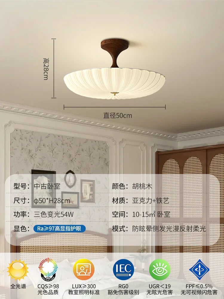 Afralia™ Walnut Shell Acrylic Iron Art Ceiling Lights LED Warm Round Lamp