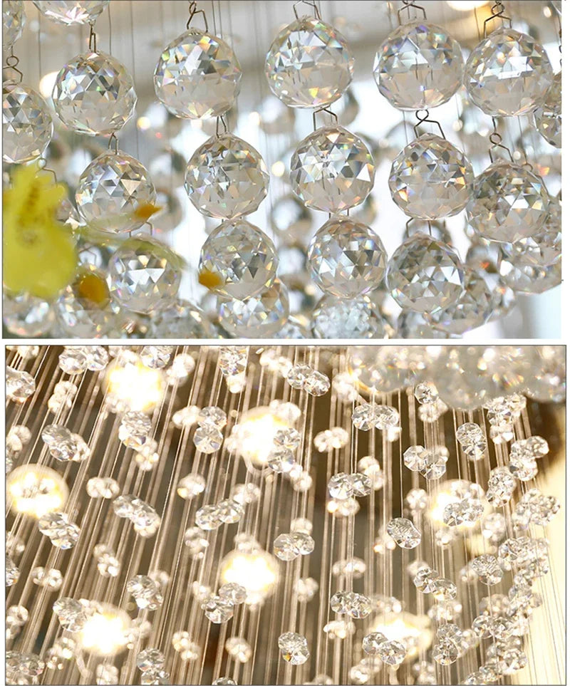 Afralia™ Modern Large Crystal Ball LED Chandelier for Staircase and Living Room