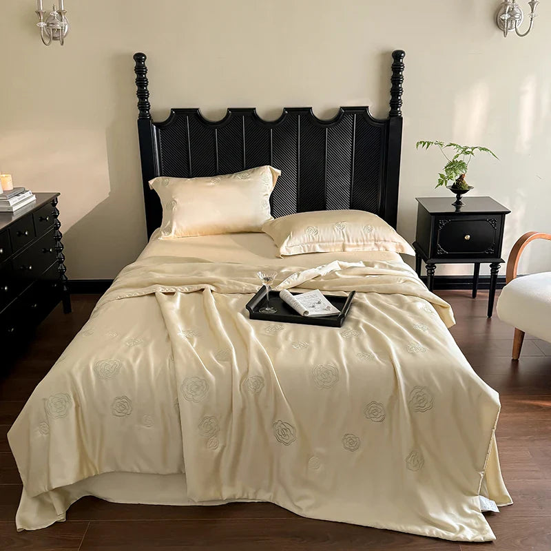 Afralia™ Eucalyptus Fiber Flower Embroidery Quilt Set with Bed Sheet & Pillowcase
