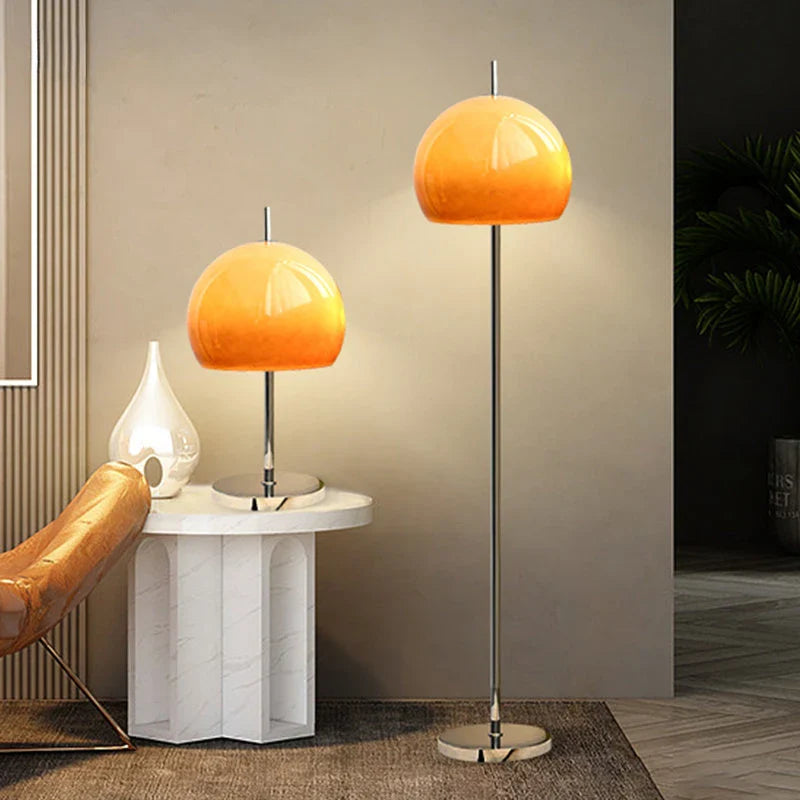 Afralia™ Retro Glass Gradient Orange Mushroom LED Floor Lamp for Living Room & Bedroom