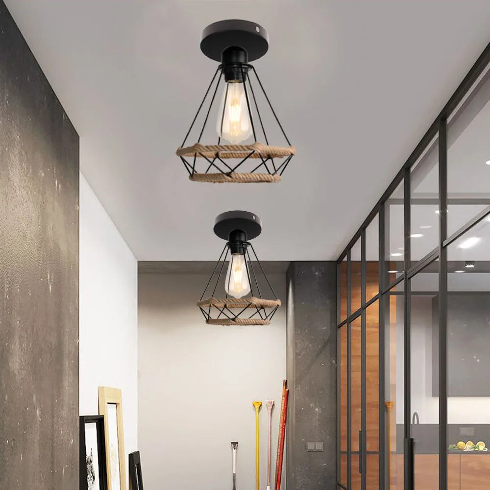 Retro Metal Cage Ceiling Lamp E27 for Indoor Lighting by Afralia™