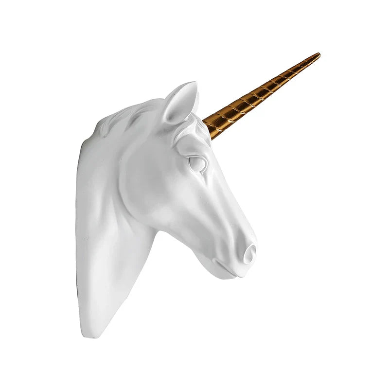 Afralia™ Unicorn Head Wall Mount Decorative Resin Animal Shaped Holder Hook Statuette