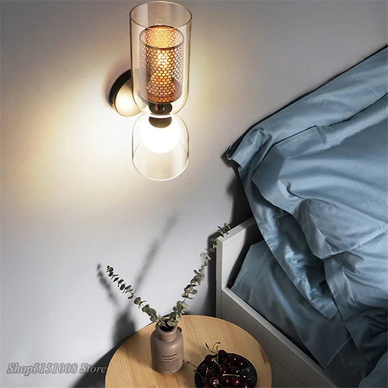 Afralia™ Double Head Iron Net Glass Wall Lamp for Modern Lighting Home Decor