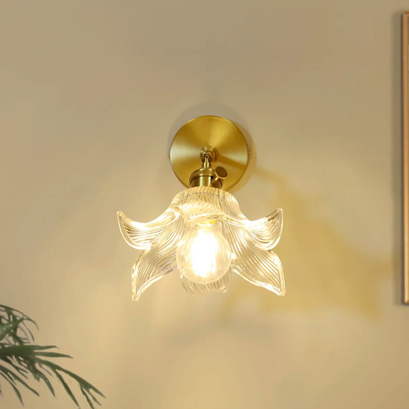 Afralia™ Clear Flower Glass LED Wall Lamp with Pull Chain Switch