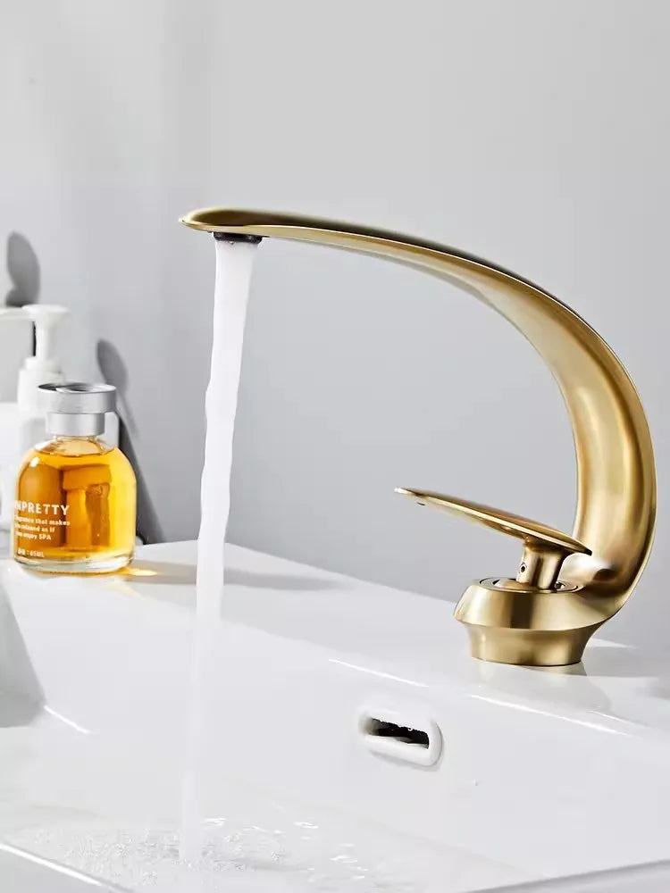 Afralia™ Brushed Gold Basin Faucet - Single Handle Bathroom Sink Faucet