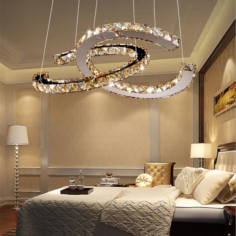 Afralia™ Modern Crystal Chandelier LED Pendant Light for Home, Living Room, Restaurant