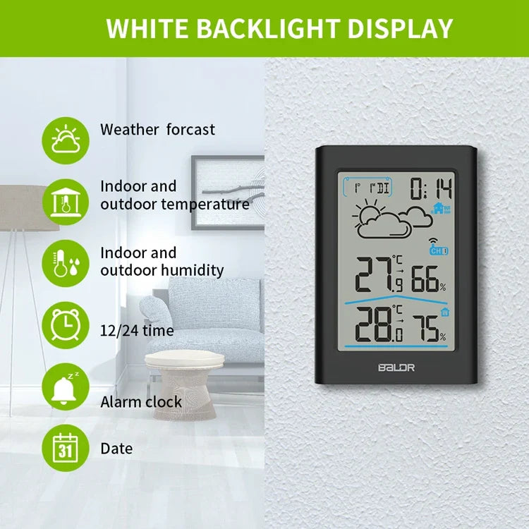 Afralia™ Wireless Weather Station Hygrometer Thermometer with Alarm Clock and Forecast