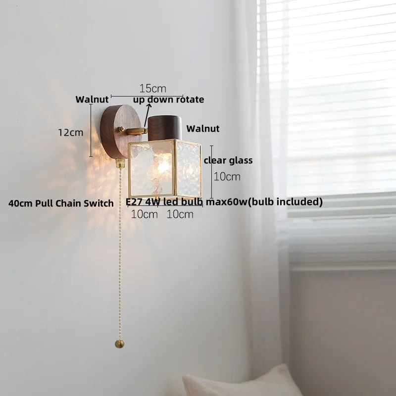Afralia™ LED Walnut Wood Wall Sconce Clear Glass Bathroom Mirror Light
