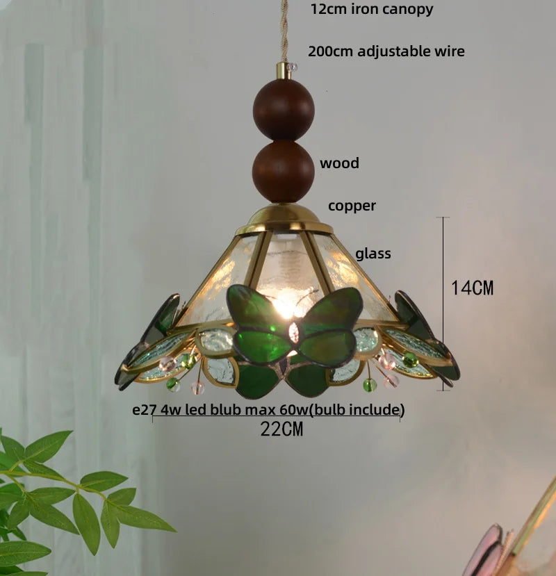 Afralia™ Clear Glass LED Pendant Light Tiffany Butterfly Hanging Lamp