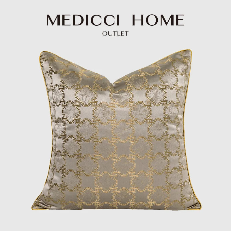 Afralia™ Gold Quatrefoil Geometric Jacquard Pillow Cover - Luxury Home Decor