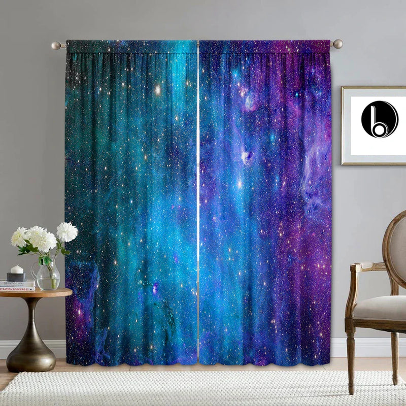 Afralia™ Dark Blue Forest & City Night View Modern Printed Curtains