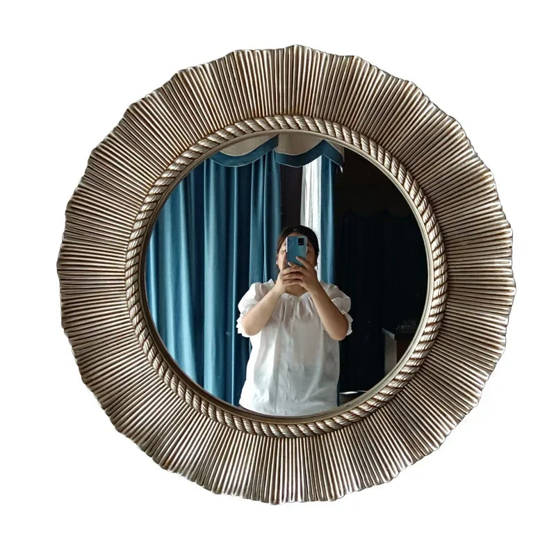 Afralia™ Sunflower Vintage Round Decorative Mirror for Living Room, Bedroom, Bathroom