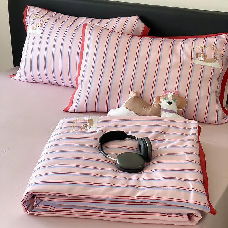 Afralia™ Cool Lyocell Fiber Striped Summer Blanket Set with Pillowcase