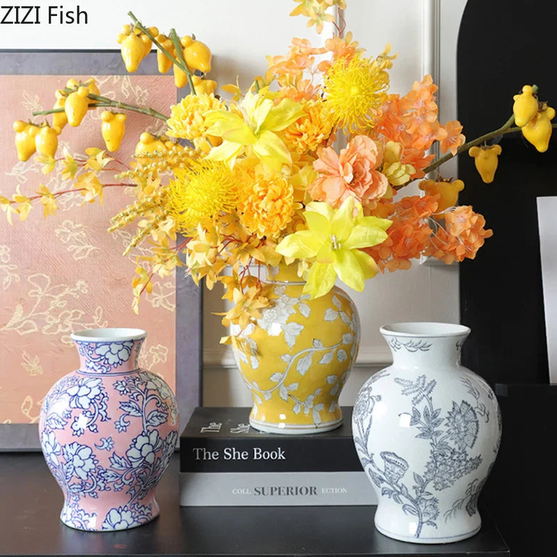 Afralia™ Blue & White Porcelain Vase Pot for Stylish Room Aesthetic Decor & Flowers