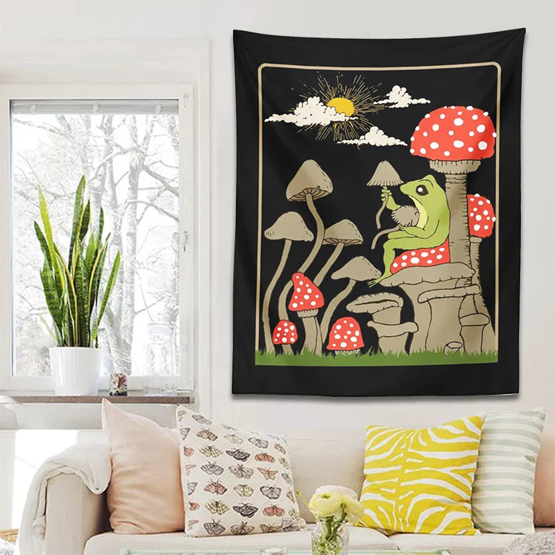 Afralia™ Cute Frog Tapestry Wall Hanging for Retro Aesthetic Bedroom Decor