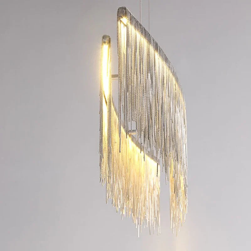 Afralia™ Gold Chain Chandelier Pendant Light w/ Remote, Modern Tassel Design for Kitchen & Living Room