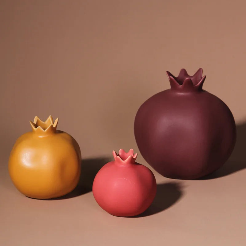 Afralia™ Nordic Pomegranate Ceramic Figurines - Matte Finish Living Room Decor & Shelf Decoration