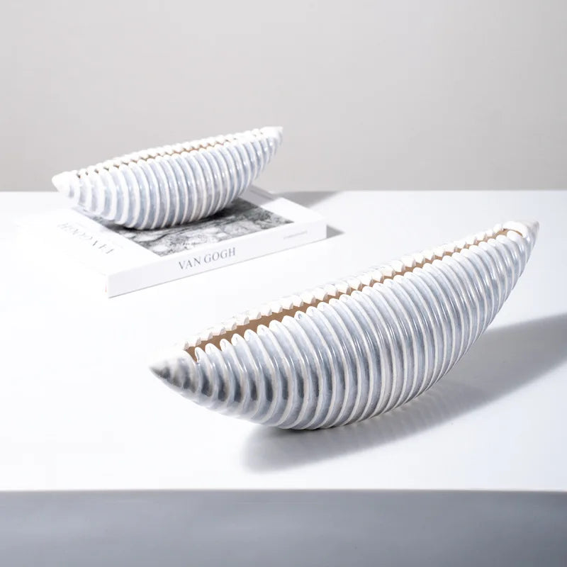 Afralia™ Striped Shell Clam Geometric Desktop Ornament Storage Figurine Decor