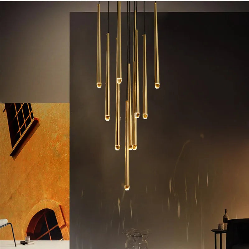 Afralia™ Crystal LED Pendant Chandelier for Retro Villa Stairs