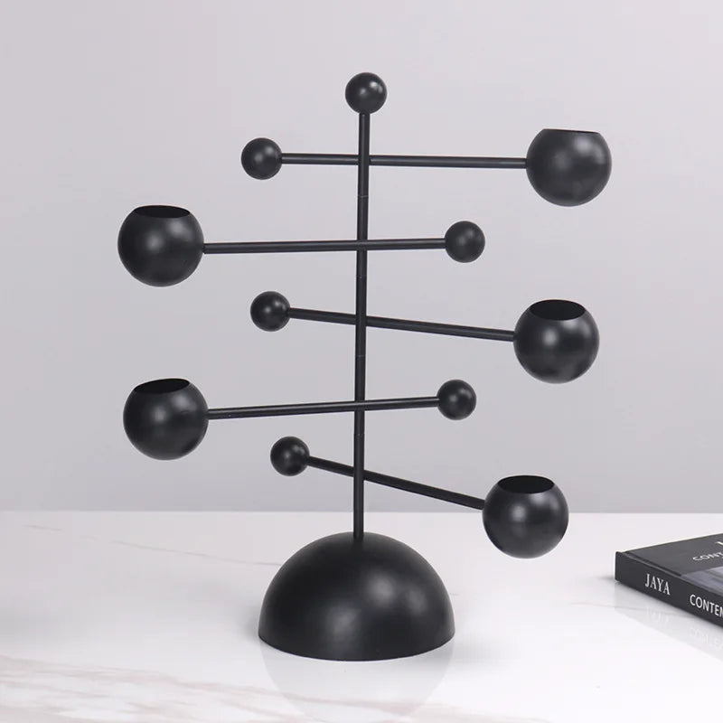 Afralia™ Geometric Rotate Candle Holder Black Candelabrum for Home Decor