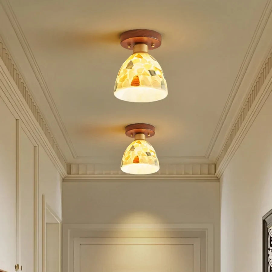 Afralia™ Shell Tiffany Glass Canopy LED Ceiling Light
