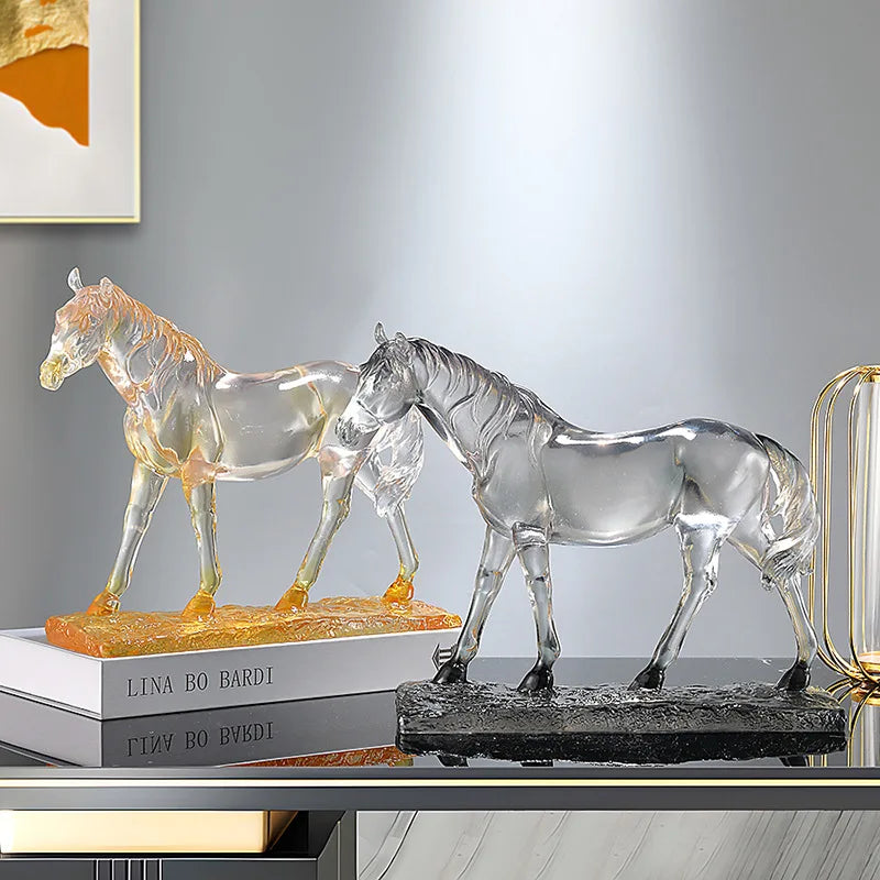 Afralia™ Horse Resin Ornament: Simulation Animal Sculpture, Transparent Colored Decor, Home Figurine