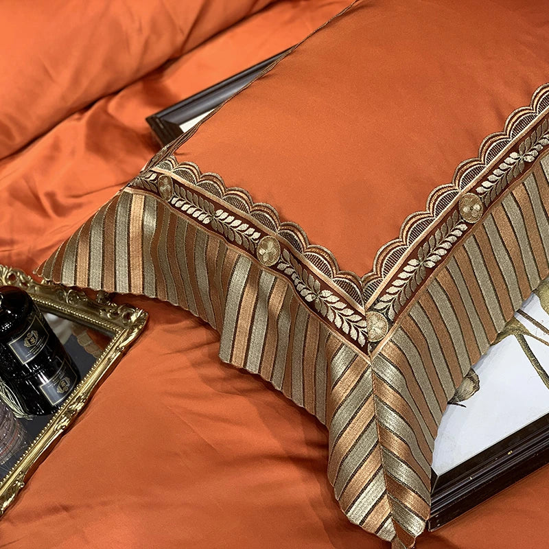 Afralia™ Luxury Horse Lace Silk Cotton Bedding Set, Orange, 1000TC
