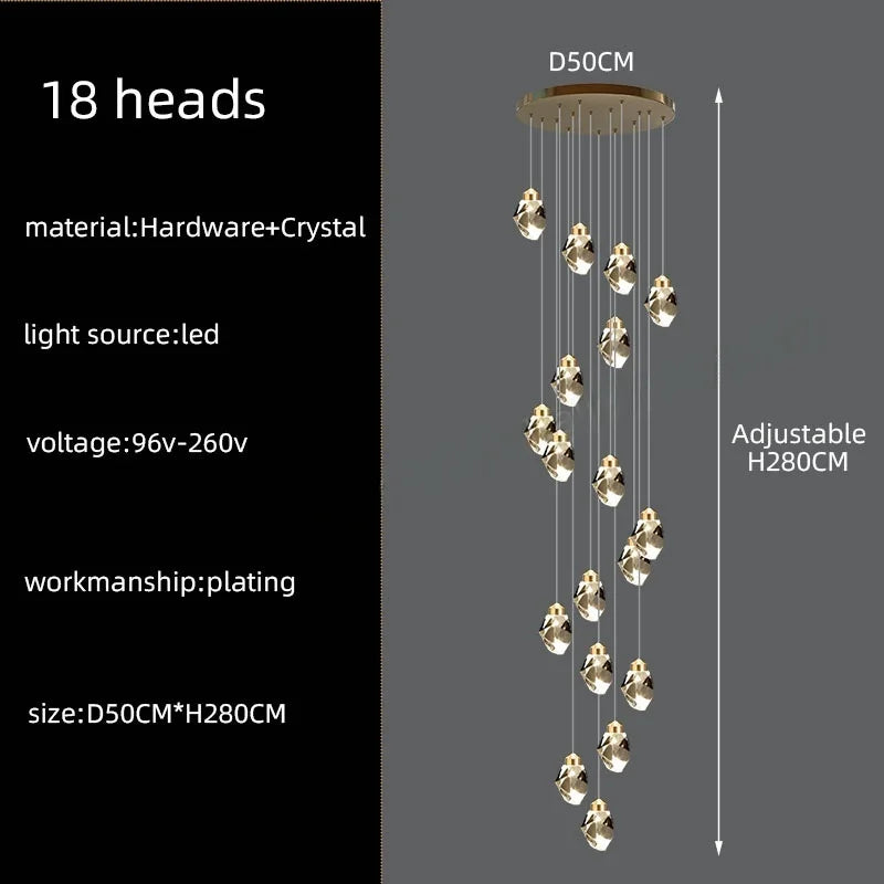 Afralia™ Nordic Crystal Chandelier for Living Room Villa Ceiling - Staircase Pendant Lamps