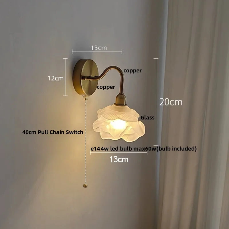 Afralia™ Modern Luxury White Glass Wall Sconce with Pull Chain Switch & LED Bulb