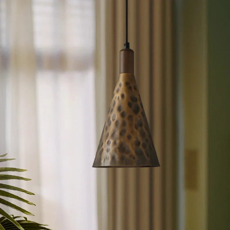 Afralia™ Vintage Walnut Copper Pendant Light for Kitchen Dining Room Bedside